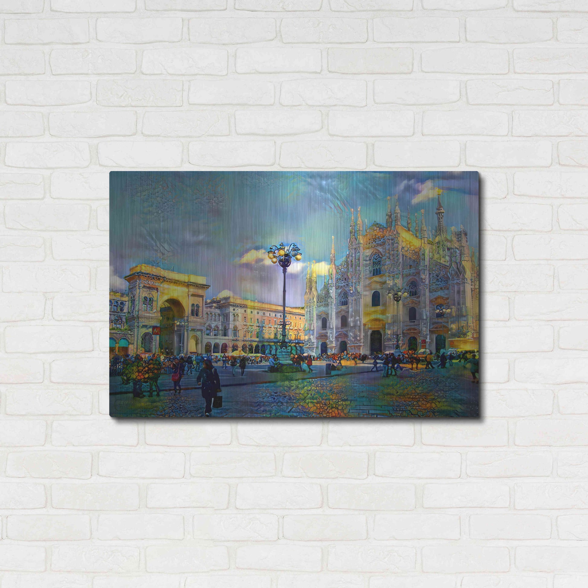 Luxe Metal Art 'Milan Italy Piazza del Duomo' by Pedro Gavidia, Metal Wall Art,36x24