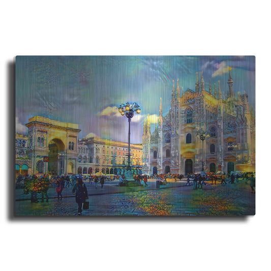 Luxe Metal Art 'Milan Italy Piazza del Duomo' by Pedro Gavidia, Metal Wall Art