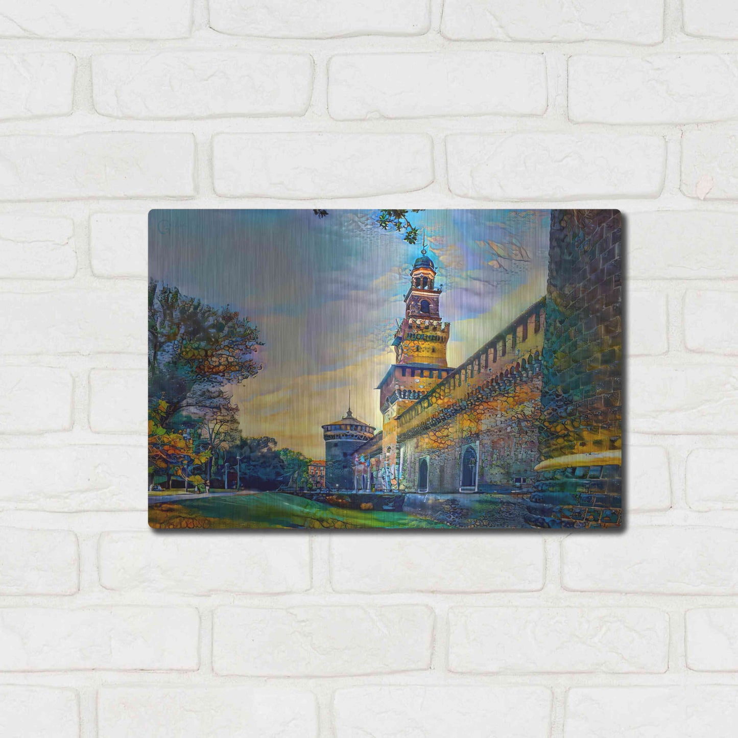 Luxe Metal Art 'Milan Italy Castello Sforzesco' by Pedro Gavidia, Metal Wall Art,16x12
