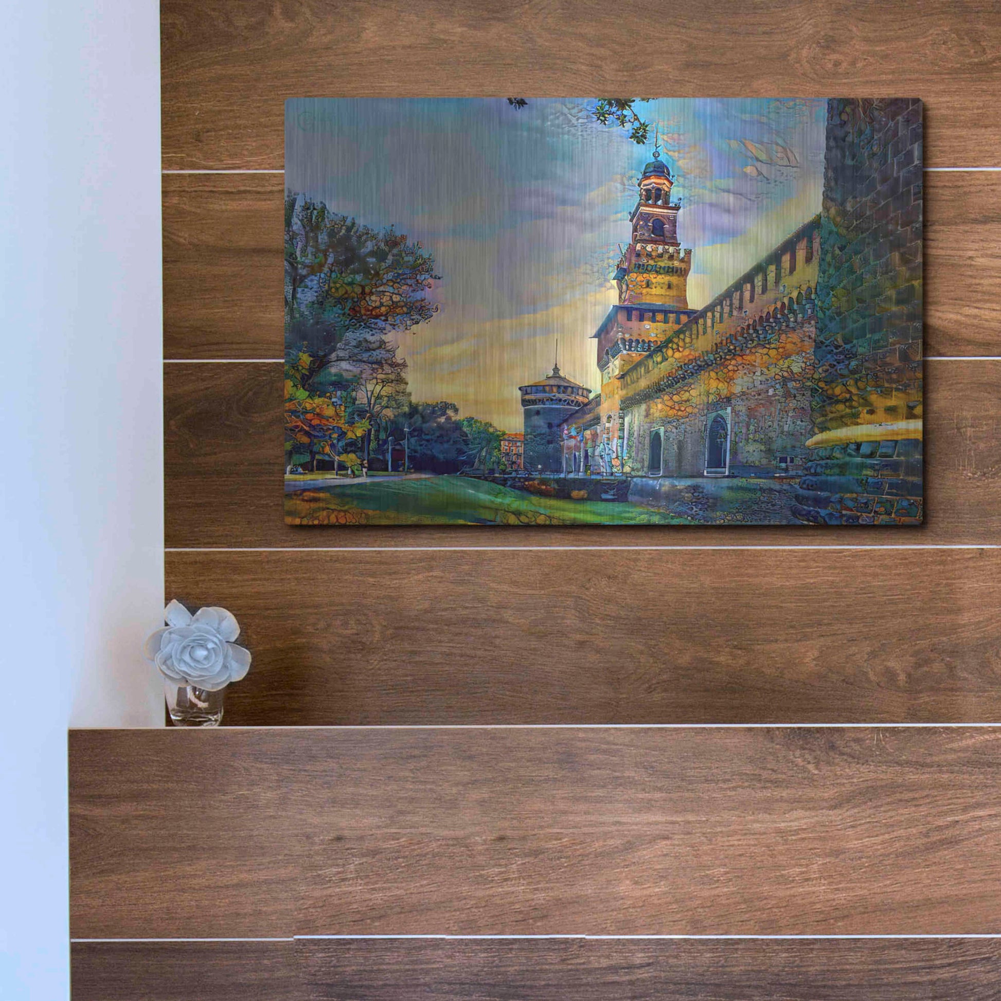 Luxe Metal Art 'Milan Italy Castello Sforzesco' by Pedro Gavidia, Metal Wall Art,16x12