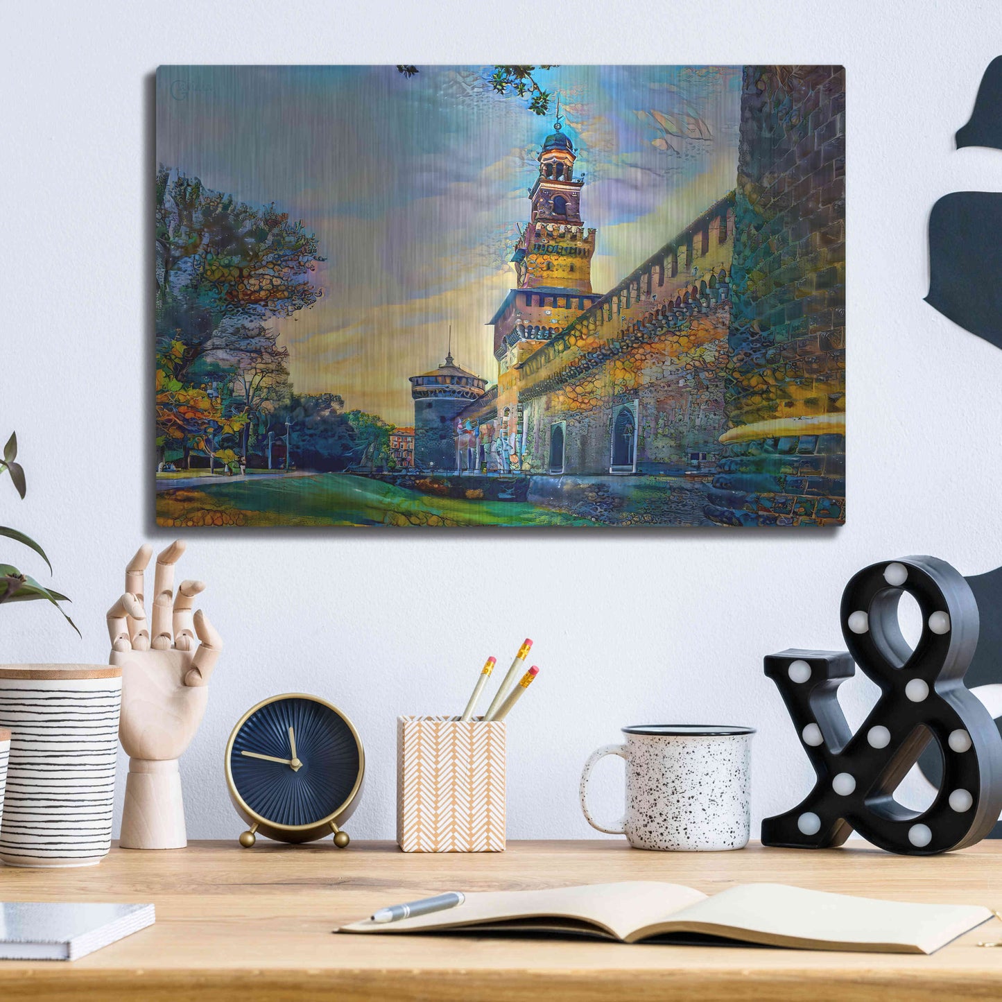Luxe Metal Art 'Milan Italy Castello Sforzesco' by Pedro Gavidia, Metal Wall Art,16x12