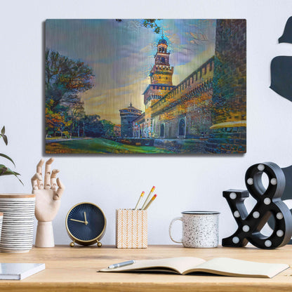 Luxe Metal Art 'Milan Italy Castello Sforzesco' by Pedro Gavidia, Metal Wall Art,16x12