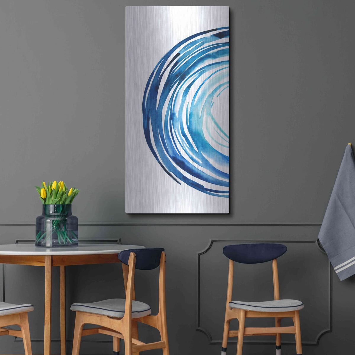 'Blue Vortex I' by Grace Popp – Metal Wall Art, 24x48 room view