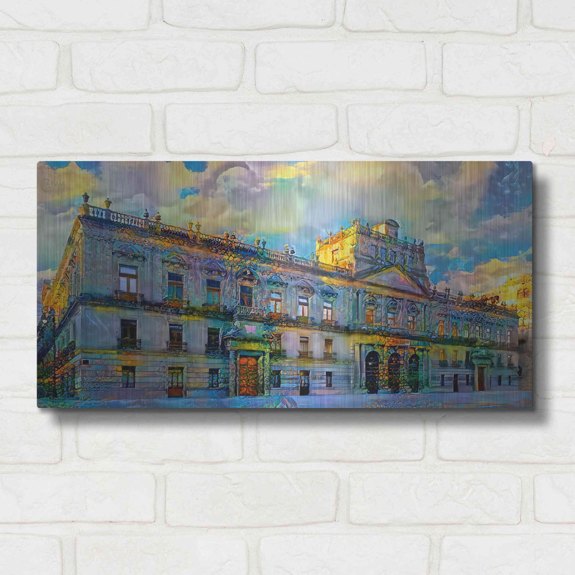 Luxe Metal Art 'Mexico City Palace of Mines' by Pedro Gavidia, Metal Wall Art,24x12
