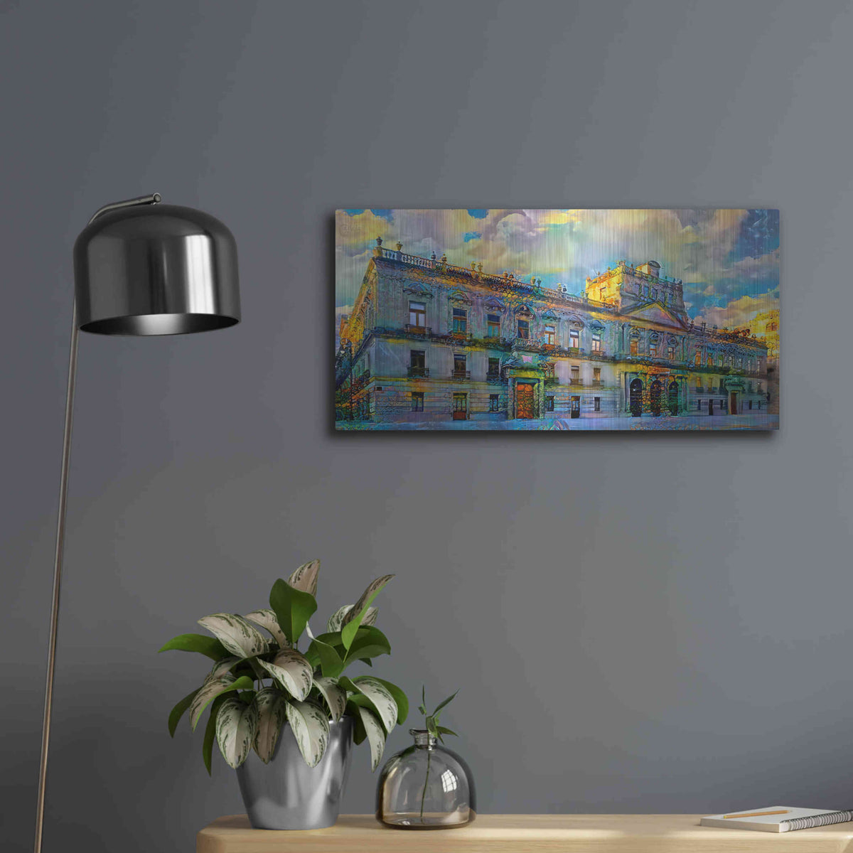 Luxe Metal Art 'Mexico City Palace of Mines' by Pedro Gavidia, Metal Wall Art,24x12