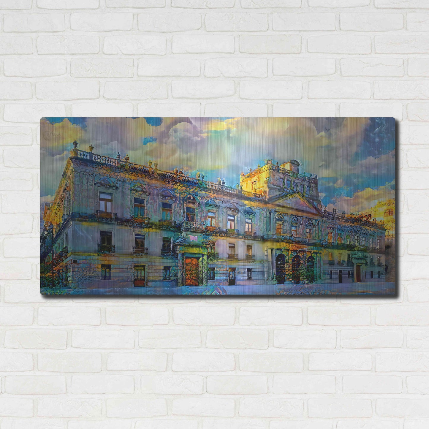 Luxe Metal Art 'Mexico City Palace of Mines' by Pedro Gavidia, Metal Wall Art,48x24