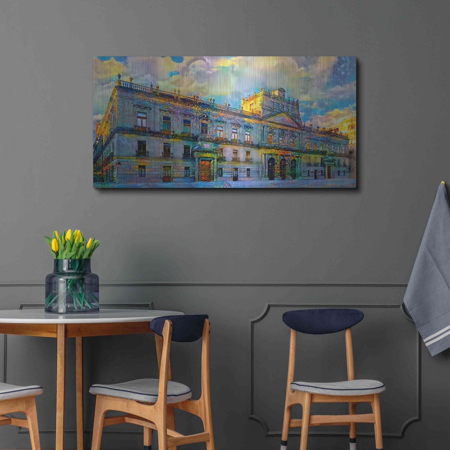 Luxe Metal Art 'Mexico City Palace of Mines' by Pedro Gavidia, Metal Wall Art,48x24