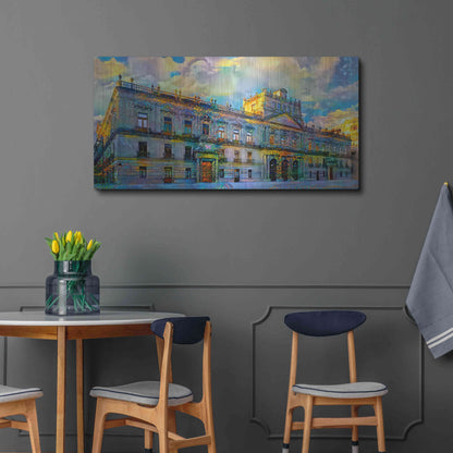 Luxe Metal Art 'Mexico City Palace of Mines' by Pedro Gavidia, Metal Wall Art,48x24