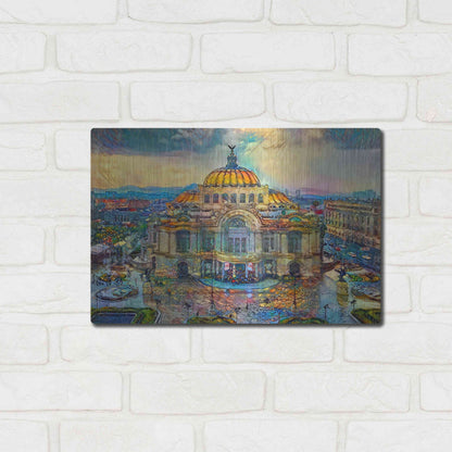 Luxe Metal Art 'Mexico City Palace of Fine Arts in the rain' by Pedro Gavidia, Metal Wall Art,16x12