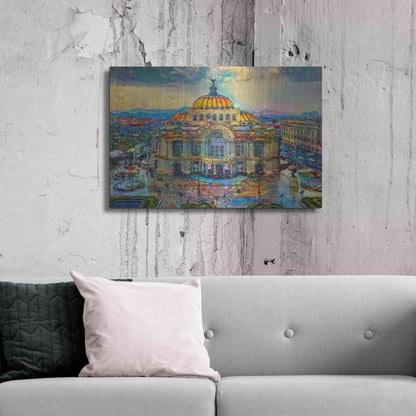 Luxe Metal Art 'Mexico City Palace of Fine Arts in the rain' by Pedro Gavidia, Metal Wall Art,36x24