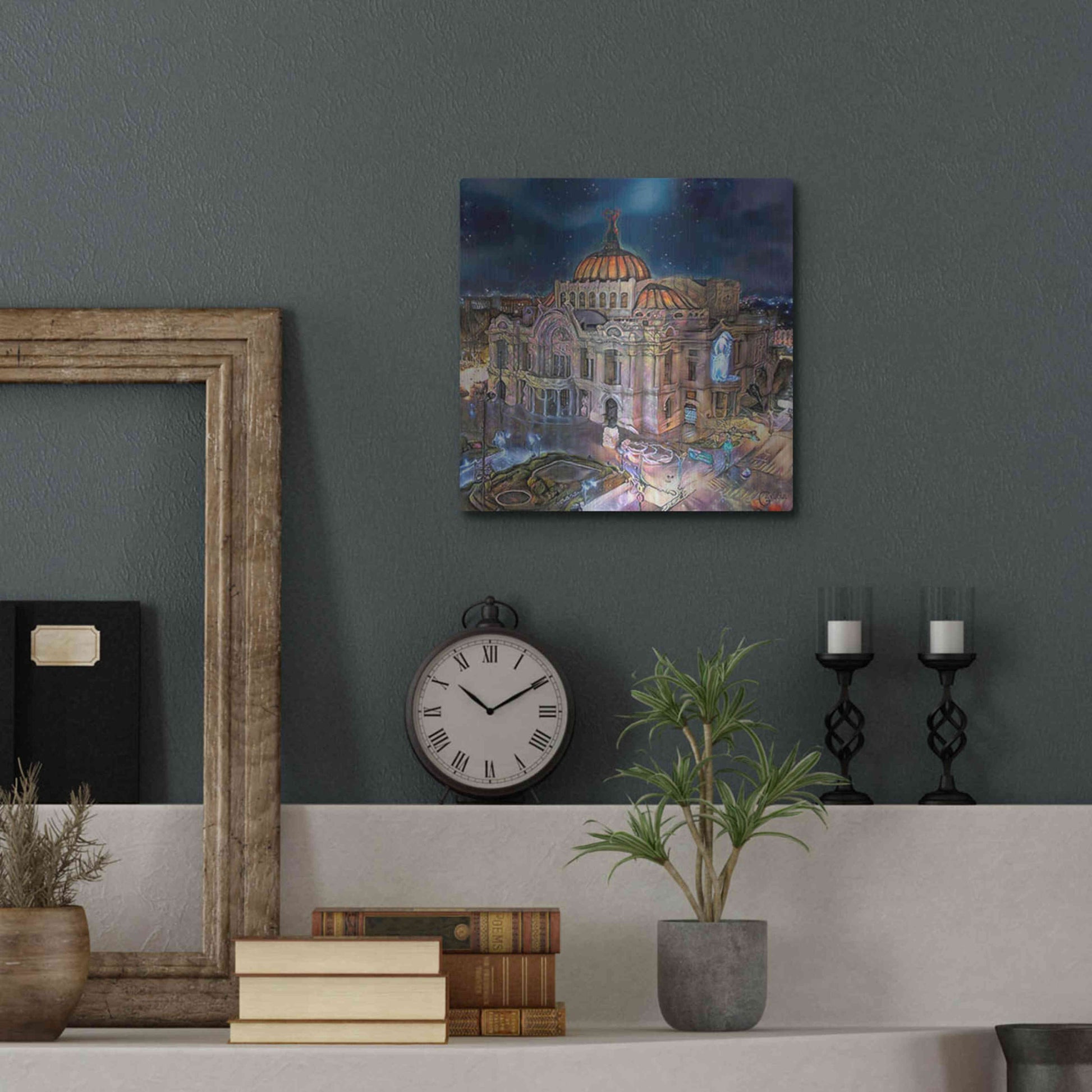 Luxe Metal Art 'Mexico City Palace of Fine Arts at night' by Pedro Gavidia, Metal Wall Art,12x12