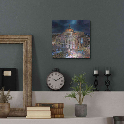 Luxe Metal Art 'Mexico City Palace of Fine Arts at night' by Pedro Gavidia, Metal Wall Art,12x12