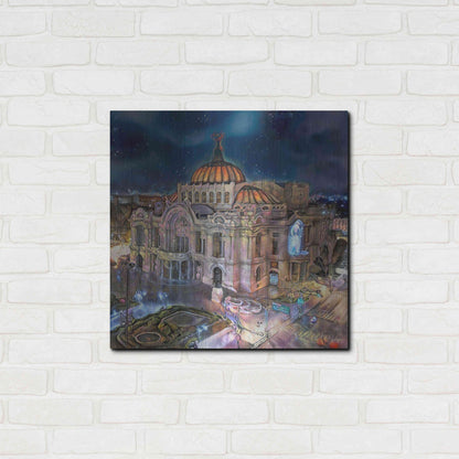 Luxe Metal Art 'Mexico City Palace of Fine Arts at night' by Pedro Gavidia, Metal Wall Art,24x24