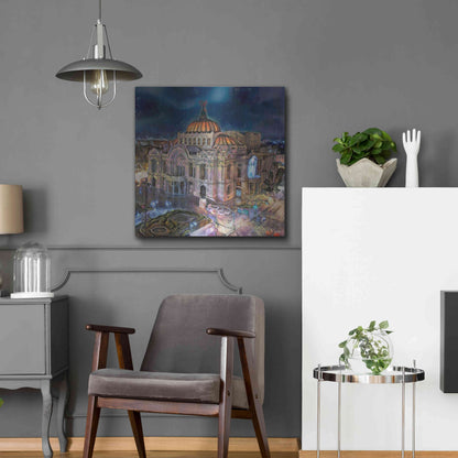 Luxe Metal Art 'Mexico City Palace of Fine Arts at night' by Pedro Gavidia, Metal Wall Art,24x24