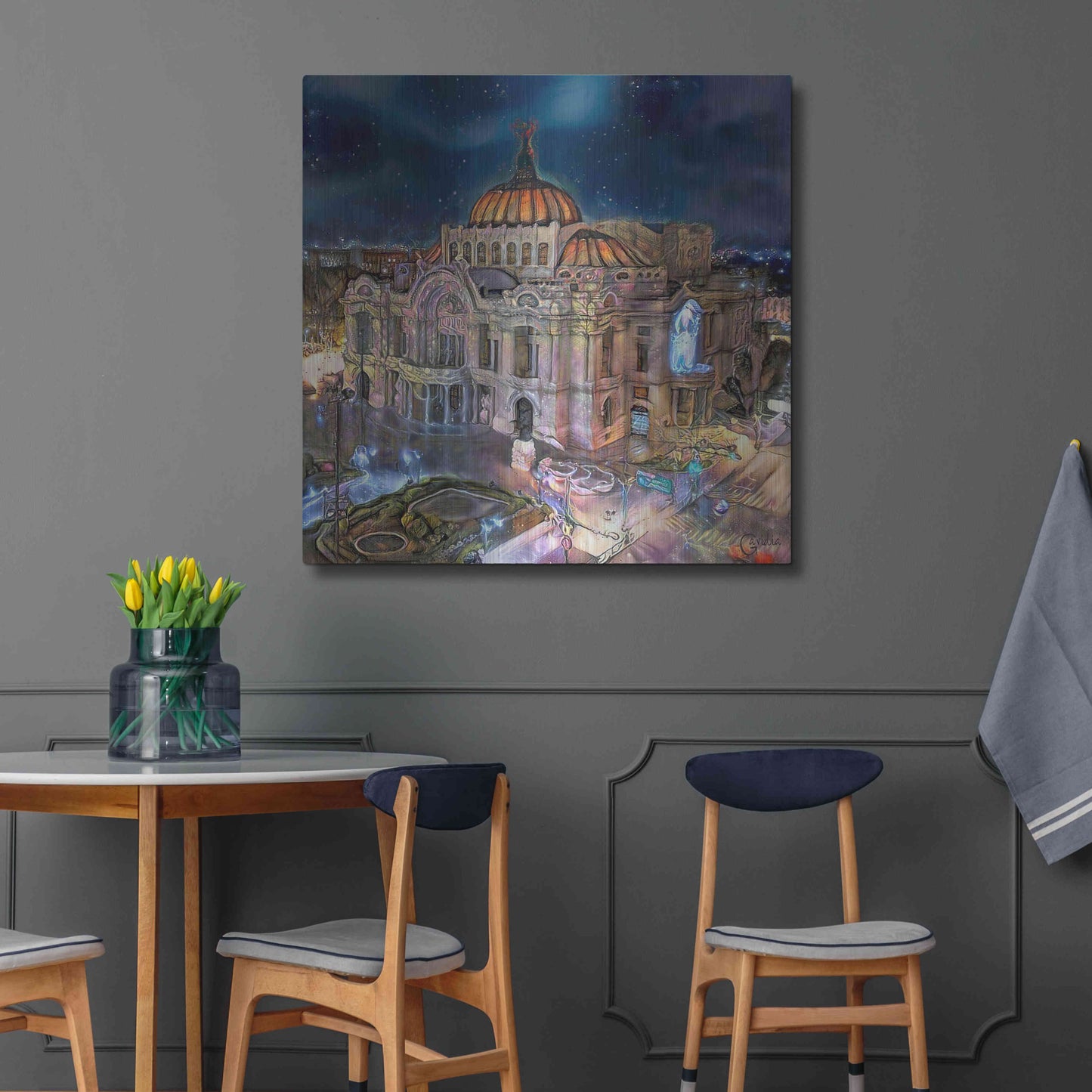 Luxe Metal Art 'Mexico City Palace of Fine Arts at night' by Pedro Gavidia, Metal Wall Art,36x36