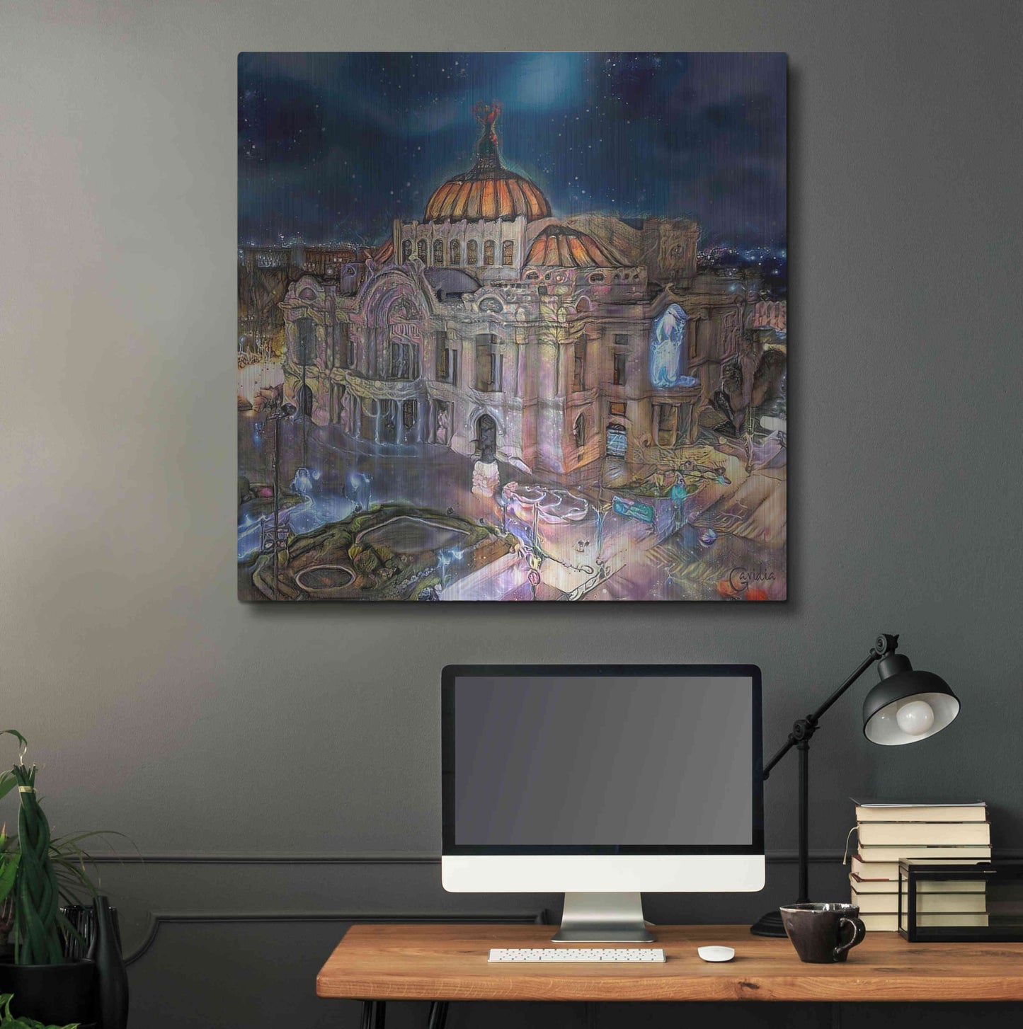 Luxe Metal Art 'Mexico City Palace of Fine Arts at night' by Pedro Gavidia, Metal Wall Art,36x36