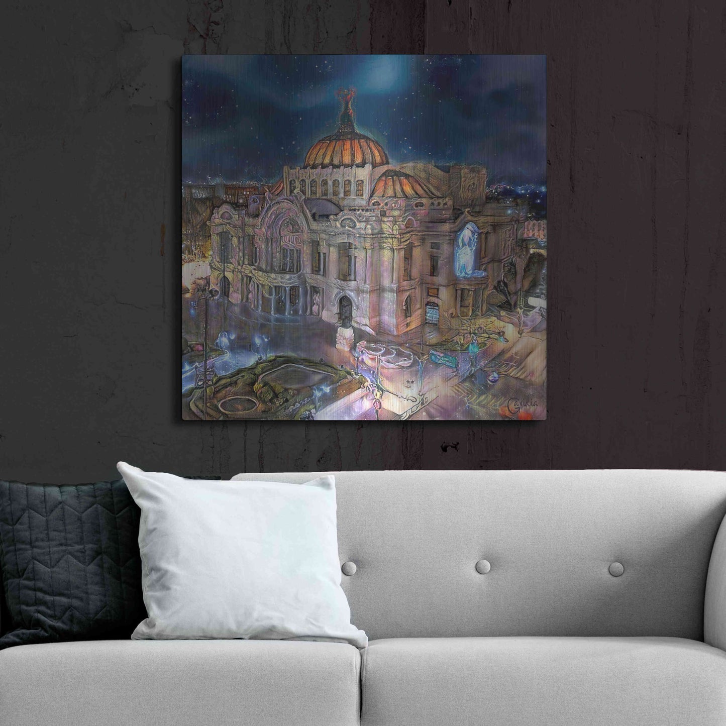 Luxe Metal Art 'Mexico City Palace of Fine Arts at night' by Pedro Gavidia, Metal Wall Art,36x36