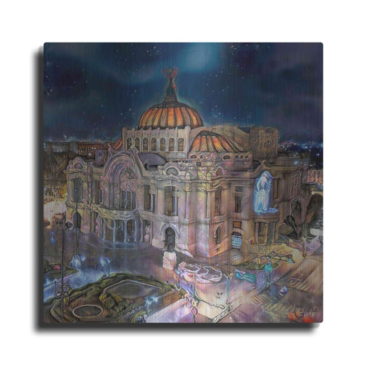 Luxe Metal Art 'Mexico City Palace of Fine Arts at night' by Pedro Gavidia, Metal Wall Art