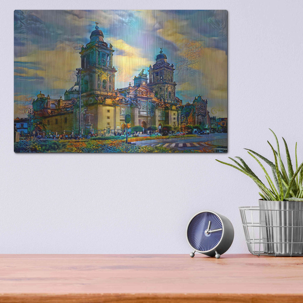 Luxe Metal Art 'Mexico City Metropolitan Cathedral' by Pedro Gavidia, Metal Wall Art,16x12