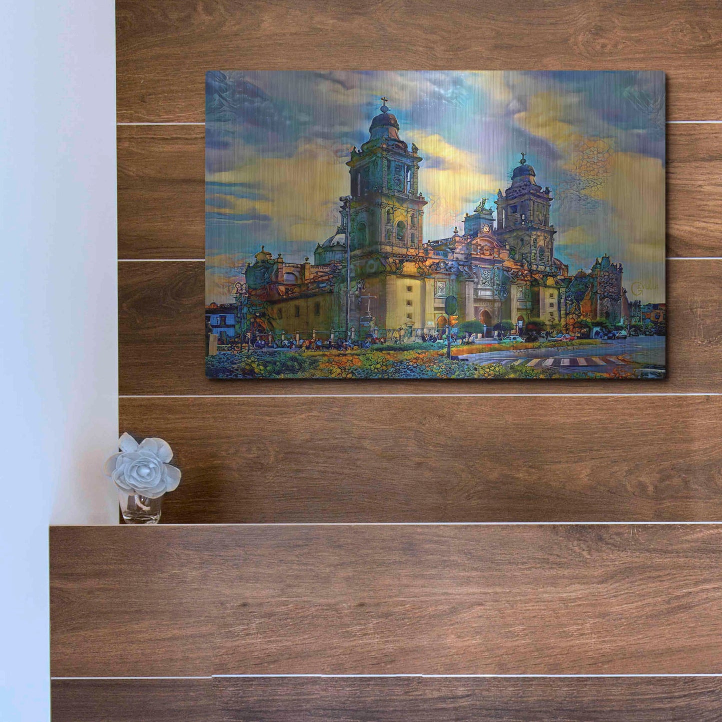 Luxe Metal Art 'Mexico City Metropolitan Cathedral' by Pedro Gavidia, Metal Wall Art,16x12