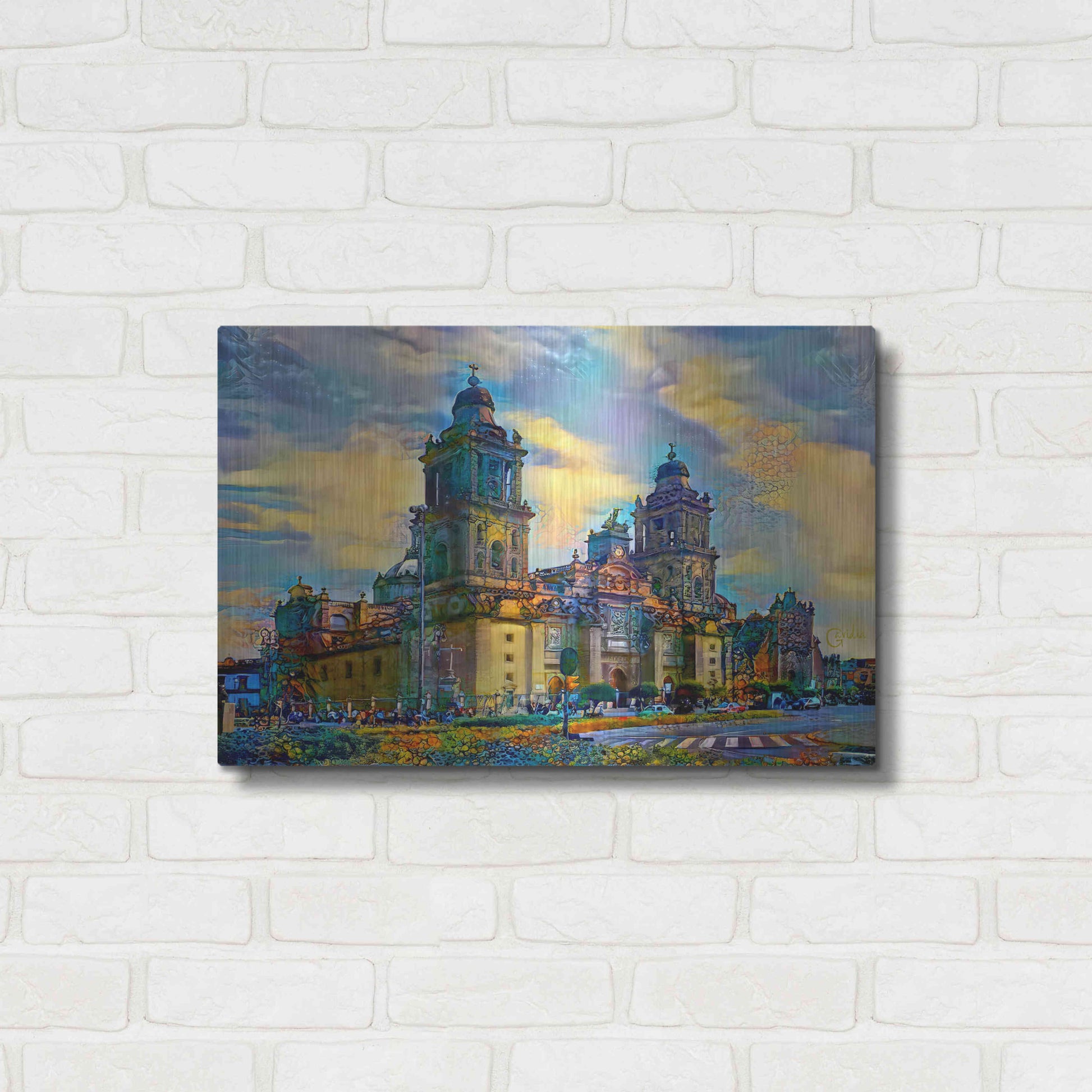 Luxe Metal Art 'Mexico City Metropolitan Cathedral' by Pedro Gavidia, Metal Wall Art,24x16