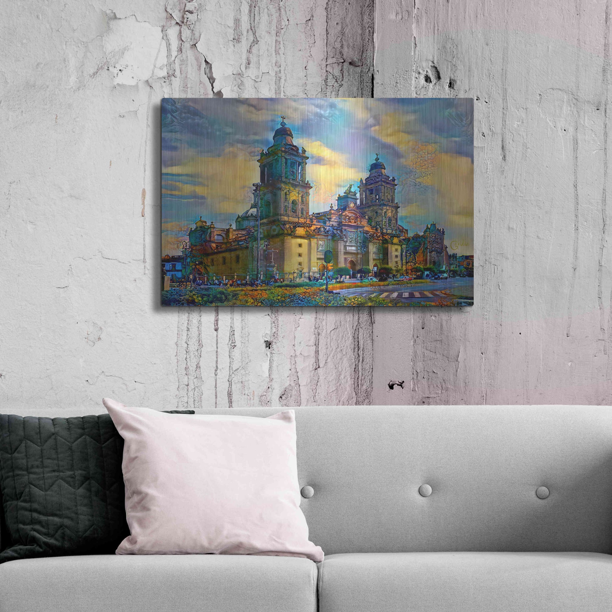 Luxe Metal Art 'Mexico City Metropolitan Cathedral' by Pedro Gavidia, Metal Wall Art,36x24