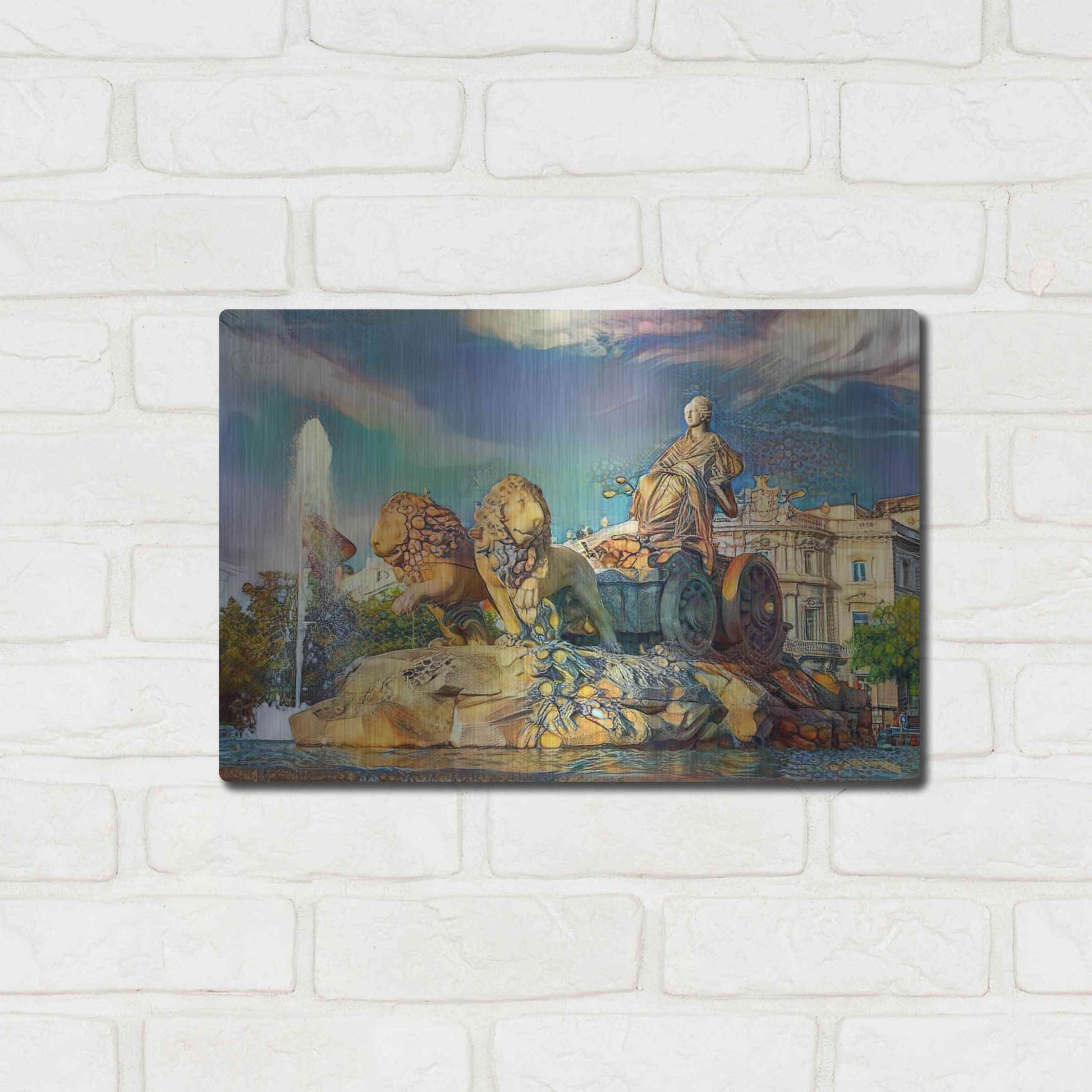 Luxe Metal Art 'Madrid Spain Cibeles Fountain' by Pedro Gavidia, Metal Wall Art,16x12