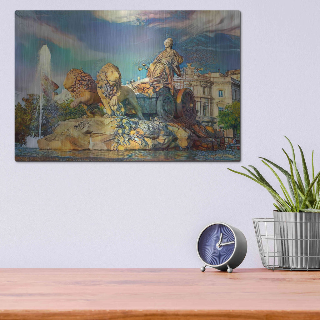 Luxe Metal Art 'Madrid Spain Cibeles Fountain' by Pedro Gavidia, Metal Wall Art,16x12
