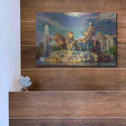 Luxe Metal Art 'Madrid Spain Cibeles Fountain' by Pedro Gavidia, Metal Wall Art,16x12