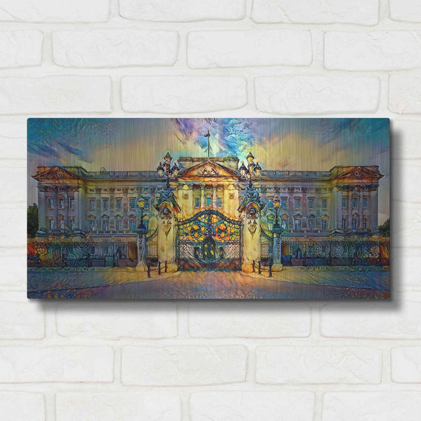 Luxe Metal Art 'London England Buckingham Palace' by Pedro Gavidia, Metal Wall Art,24x12