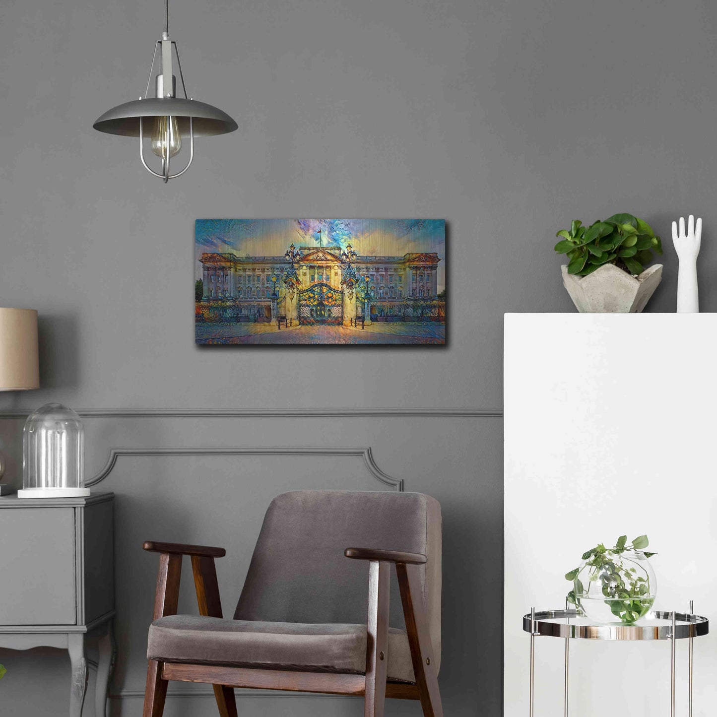 Luxe Metal Art 'London England Buckingham Palace' by Pedro Gavidia, Metal Wall Art,24x12