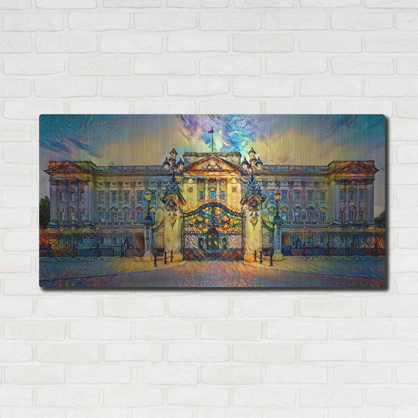 Luxe Metal Art 'London England Buckingham Palace' by Pedro Gavidia, Metal Wall Art,48x24