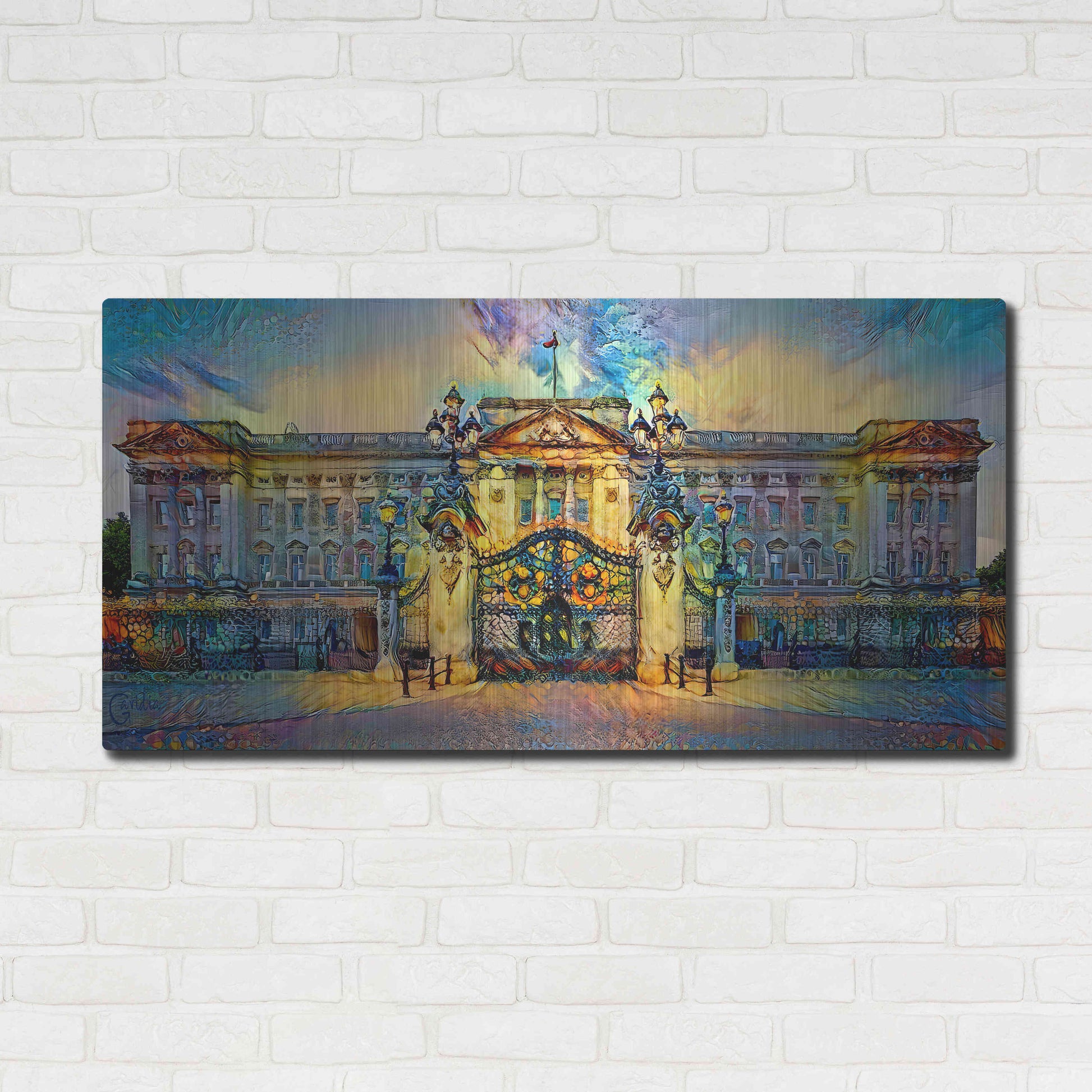 Luxe Metal Art 'London England Buckingham Palace' by Pedro Gavidia, Metal Wall Art,48x24
