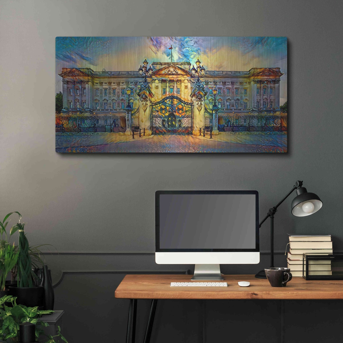 Luxe Metal Art 'London England Buckingham Palace' by Pedro Gavidia, Metal Wall Art,48x24
