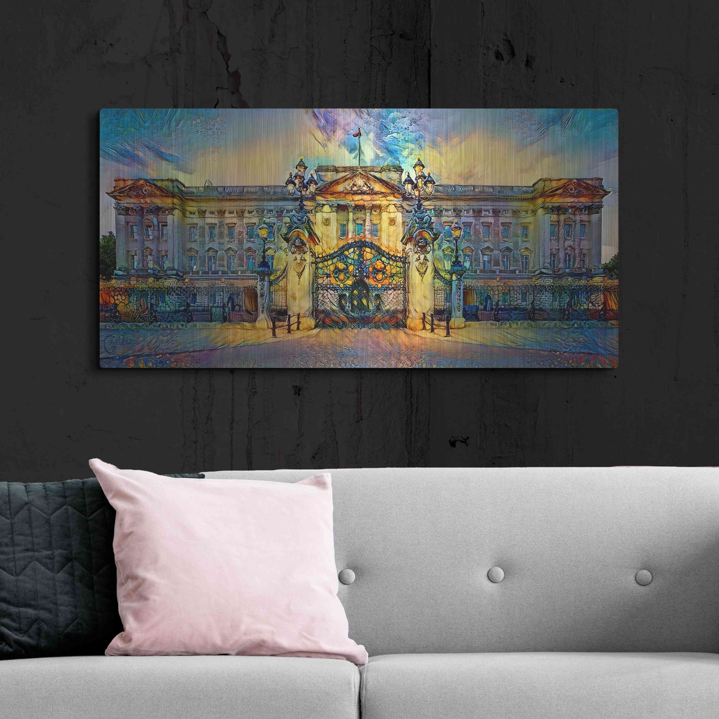Luxe Metal Art 'London England Buckingham Palace' by Pedro Gavidia, Metal Wall Art,48x24