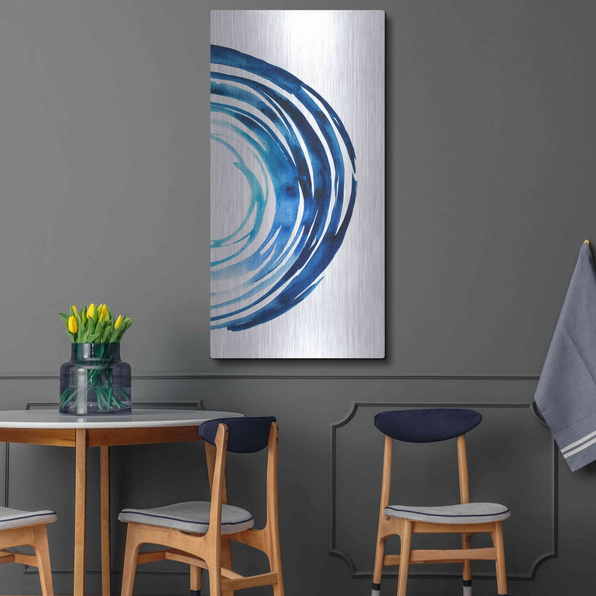 'Blue Vortex II' by Grace Popp – Metal Wall Art, 24x48 room view