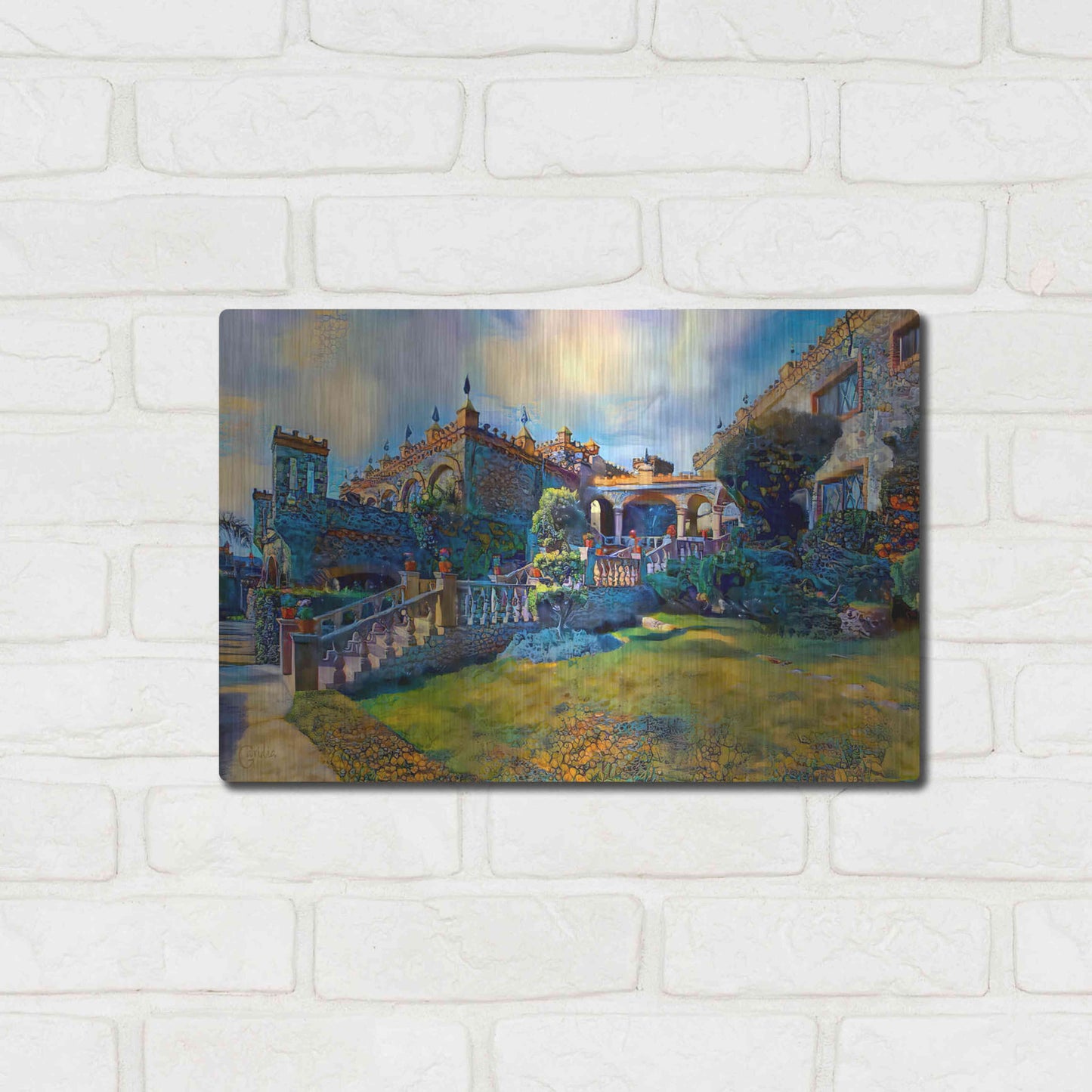 Luxe Metal Art 'Guanajuato Mexico Castillo de Santa Cecilia staircase' by Pedro Gavidia, Metal Wall Art,16x12