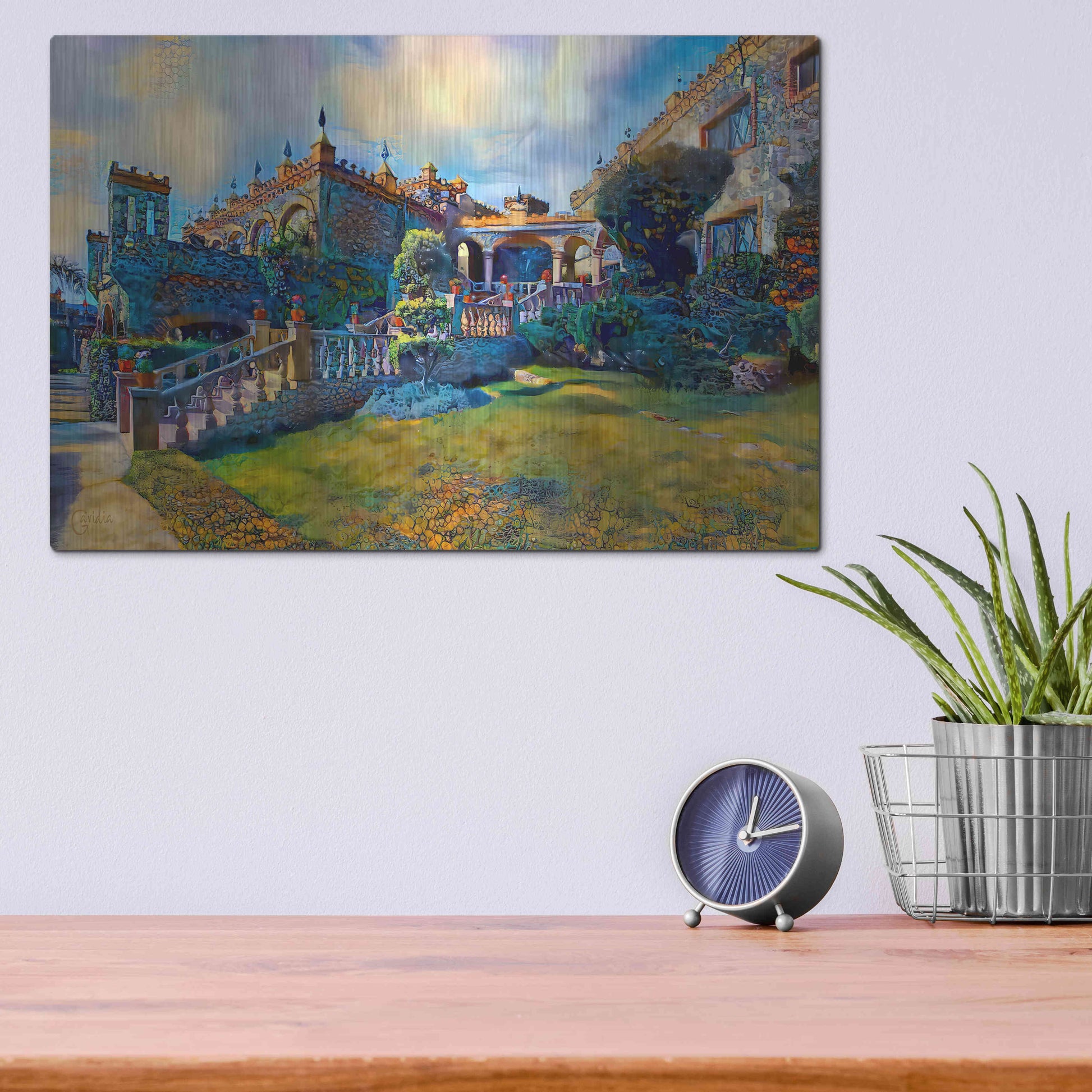 Luxe Metal Art 'Guanajuato Mexico Castillo de Santa Cecilia staircase' by Pedro Gavidia, Metal Wall Art,16x12