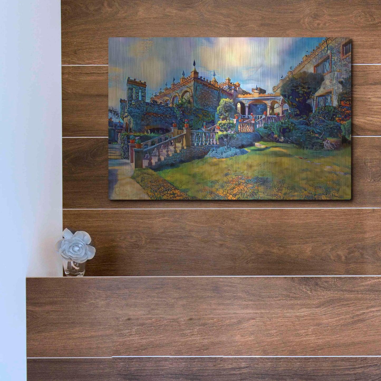 Luxe Metal Art 'Guanajuato Mexico Castillo de Santa Cecilia staircase' by Pedro Gavidia, Metal Wall Art,16x12