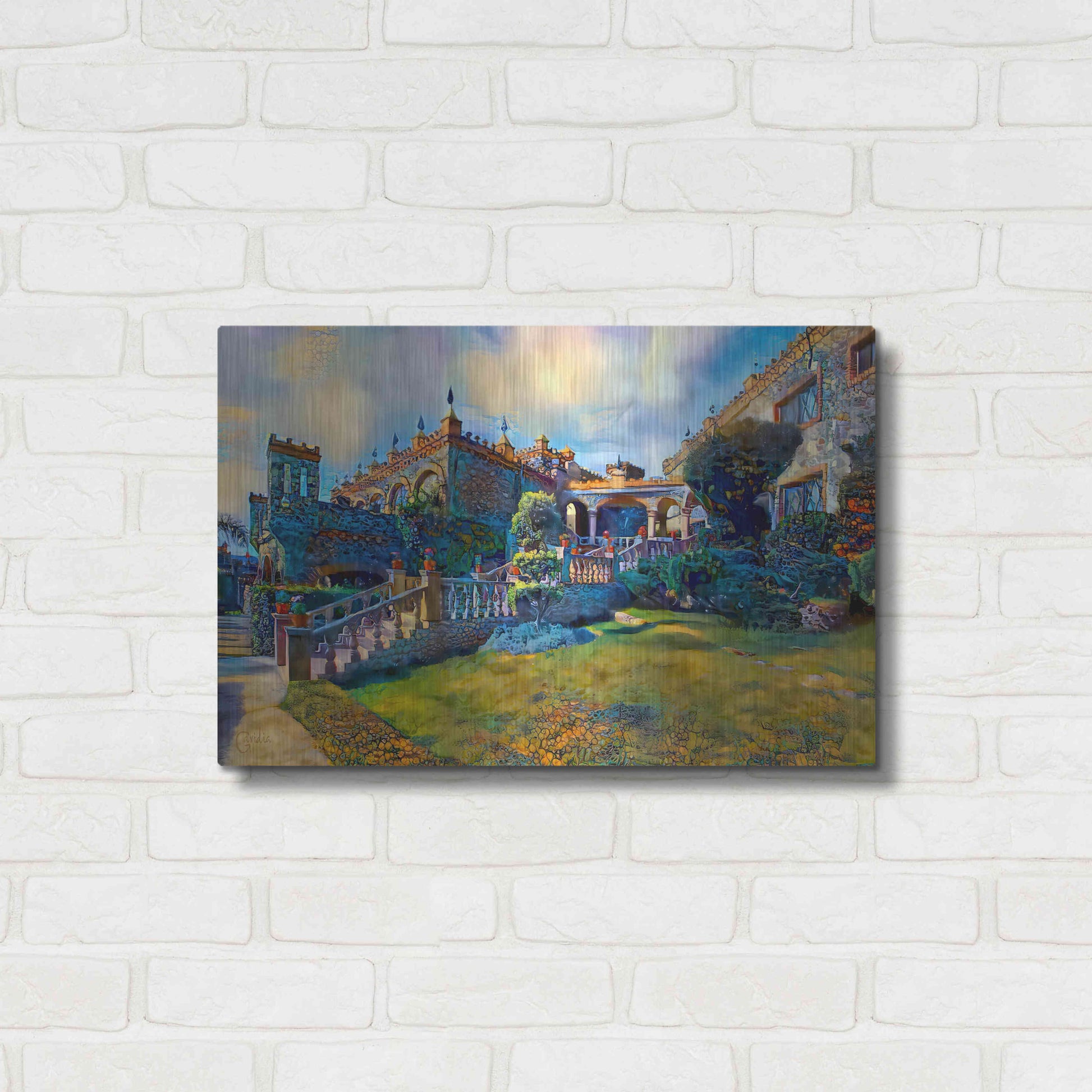 Luxe Metal Art 'Guanajuato Mexico Castillo de Santa Cecilia staircase' by Pedro Gavidia, Metal Wall Art,24x16