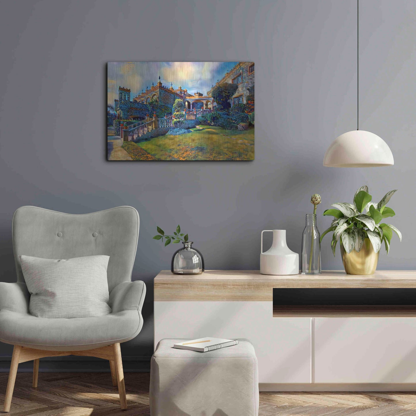 Luxe Metal Art 'Guanajuato Mexico Castillo de Santa Cecilia staircase' by Pedro Gavidia, Metal Wall Art,24x16