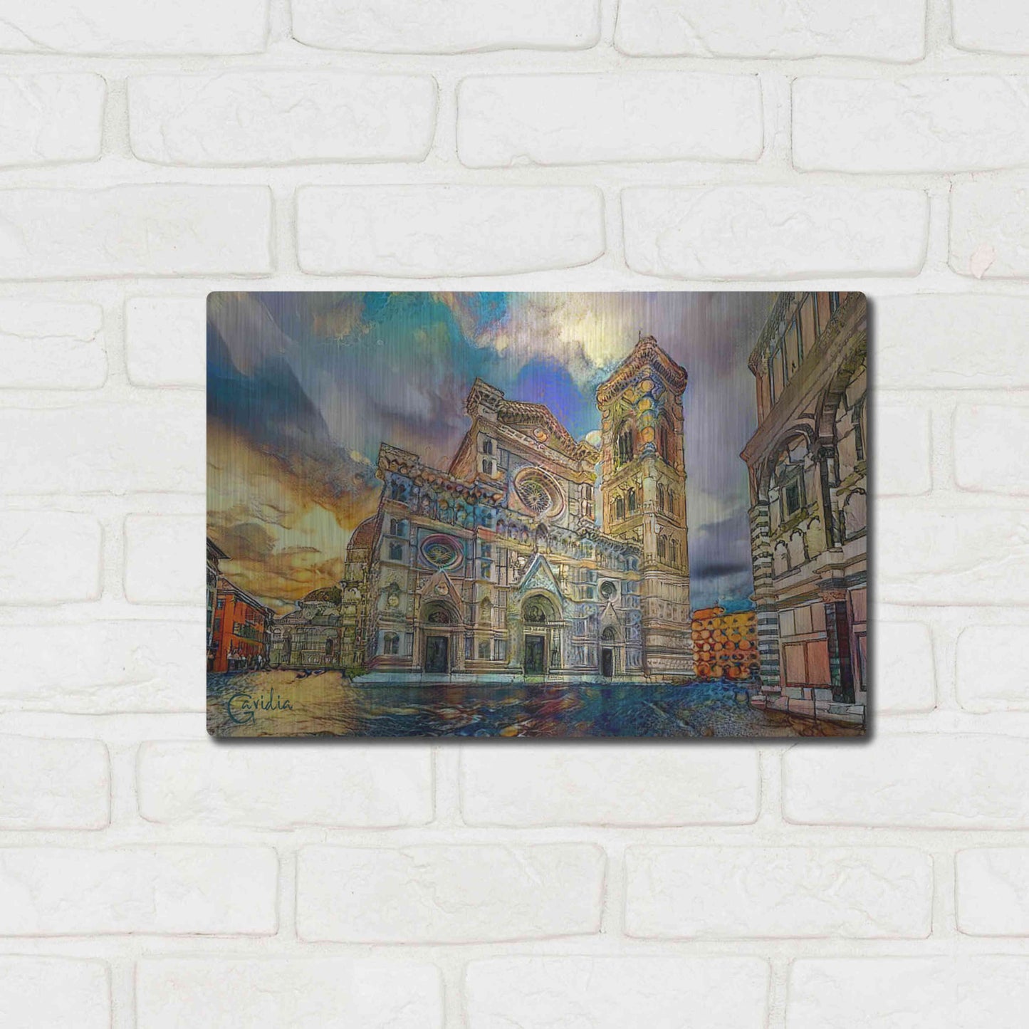 Luxe Metal Art 'Florence Italy Cathedral of Saint Mary of the Flower 2' by Pedro Gavidia, Metal Wall Art,16x12