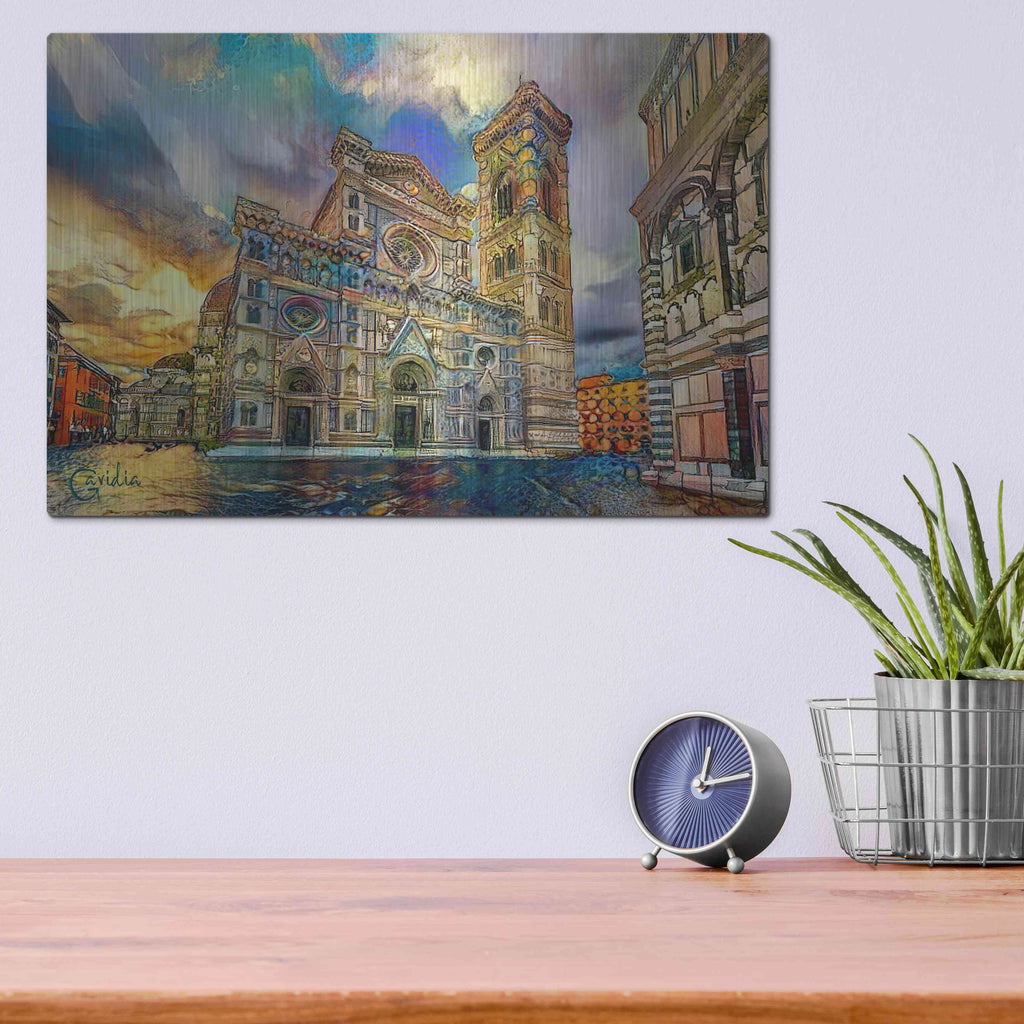 Luxe Metal Art 'Florence Italy Cathedral of Saint Mary of the Flower 2' by Pedro Gavidia, Metal Wall Art,16x12