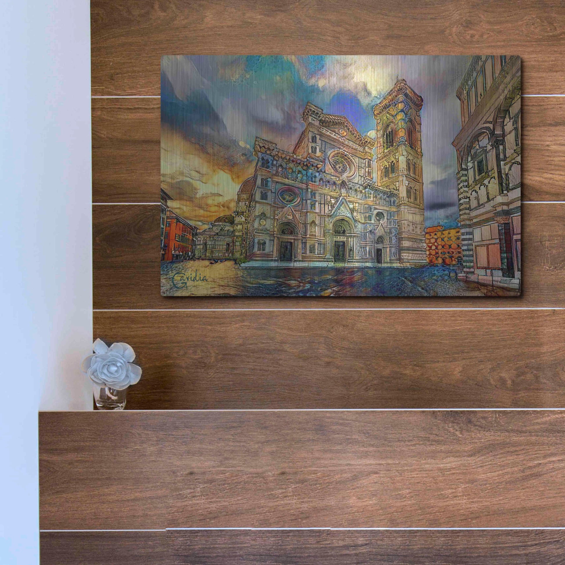 Luxe Metal Art 'Florence Italy Cathedral of Saint Mary of the Flower 2' by Pedro Gavidia, Metal Wall Art,16x12