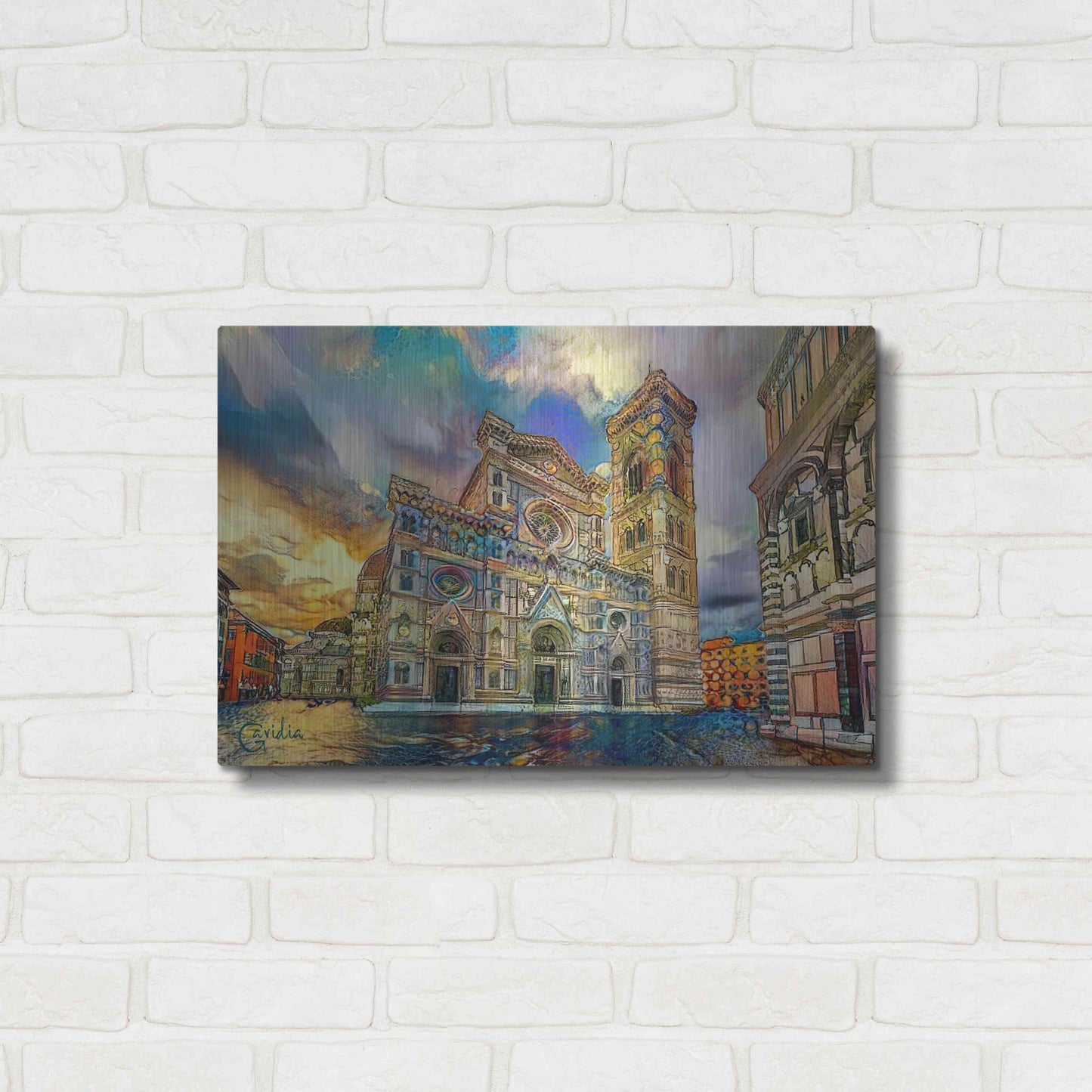 Luxe Metal Art 'Florence Italy Cathedral of Saint Mary of the Flower 2' by Pedro Gavidia, Metal Wall Art,24x16