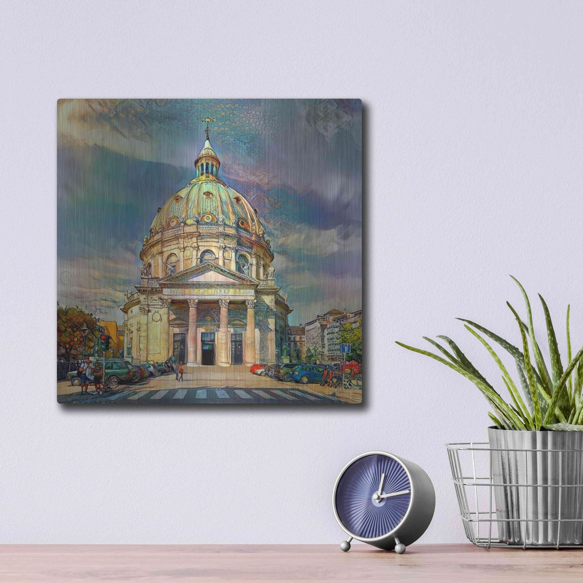 Luxe Metal Art 'Copenhagen Denmark Frederiks Church' by Pedro Gavidia, Metal Wall Art,12x12