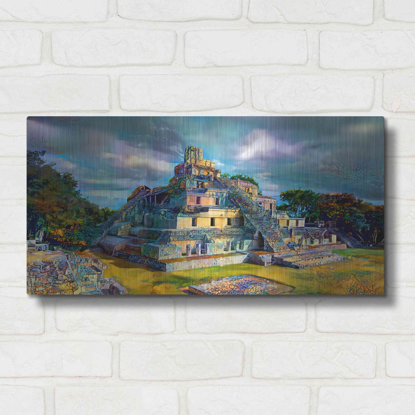 Luxe Metal Art 'Campeche Mexico Edzna Pyramid' by Pedro Gavidia, Metal Wall Art,24x12