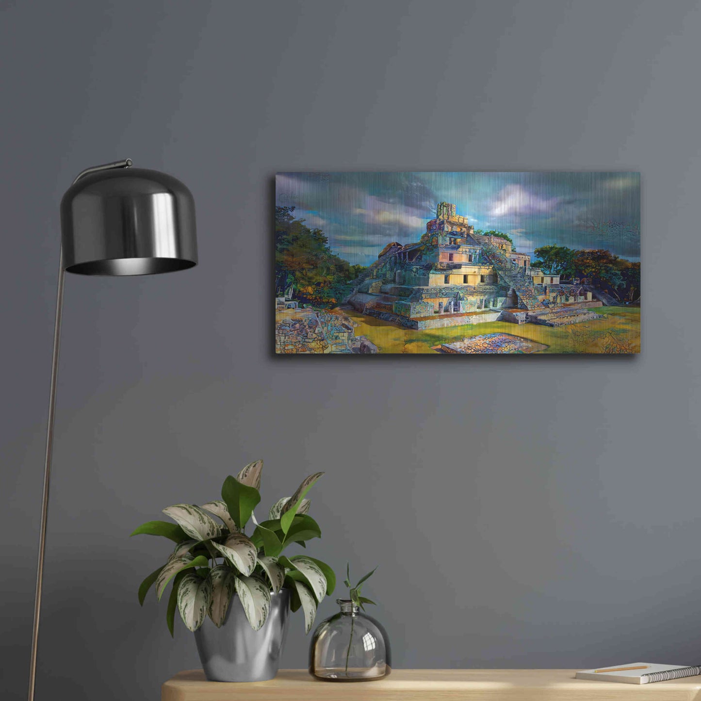 Luxe Metal Art 'Campeche Mexico Edzna Pyramid' by Pedro Gavidia, Metal Wall Art,24x12