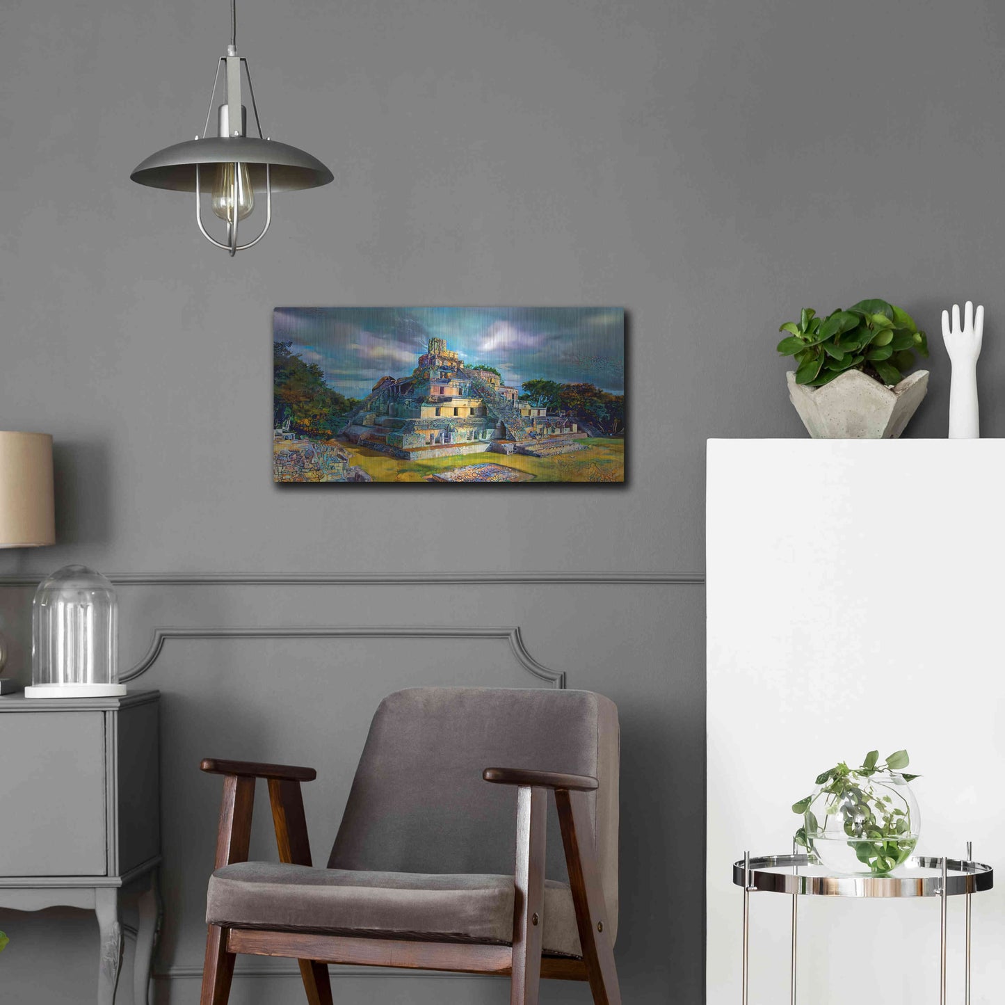 Luxe Metal Art 'Campeche Mexico Edzna Pyramid' by Pedro Gavidia, Metal Wall Art,24x12