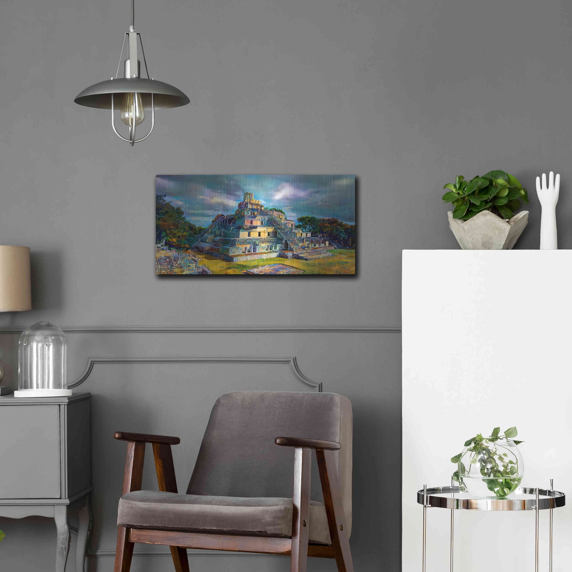 Luxe Metal Art 'Campeche Mexico Edzna Pyramid' by Pedro Gavidia, Metal Wall Art,24x12